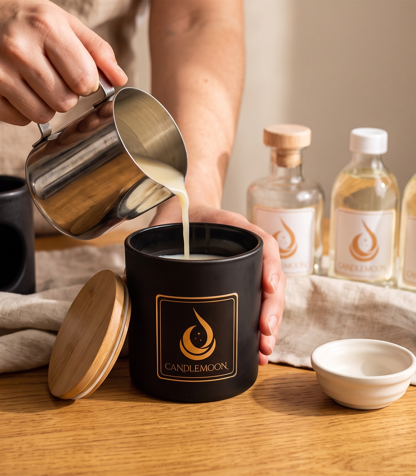 Founder crafting Candlemoon home fragrance products